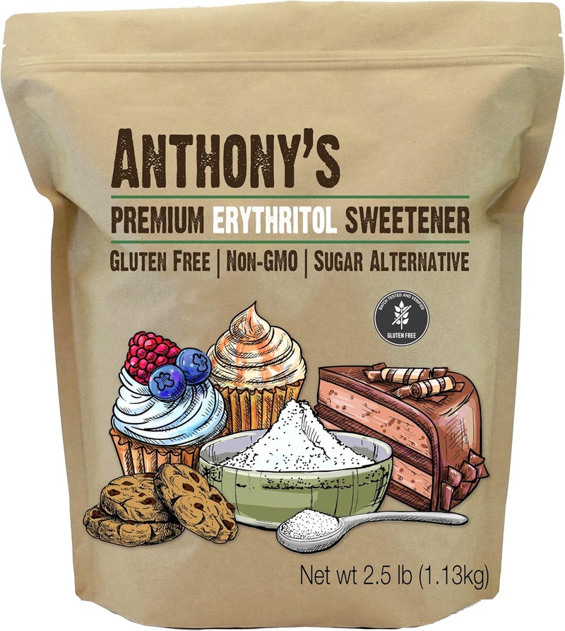 Anthony's محلي إريثريتول الفاخر من أنتوني، 2.5 رطل - خالي من الغلوتين، غير معدل وراثيًا، بديل للسكر - Image 1